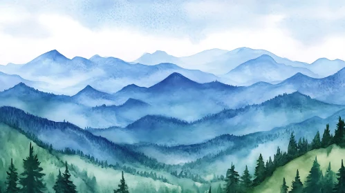 Peaceful Blue Mountain Landscape Painting