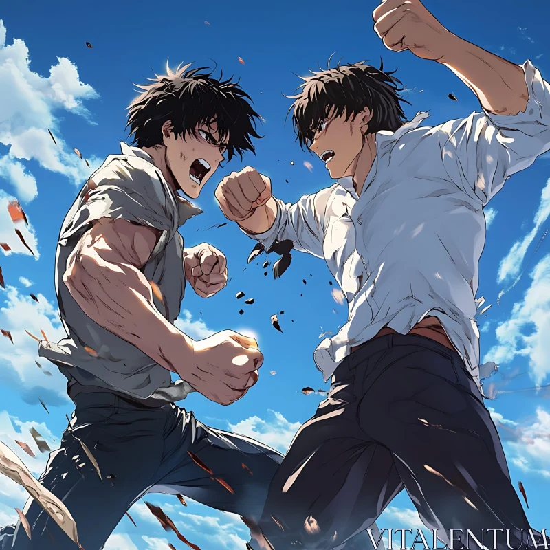 Intense Anime-Style Fight Between Two Characters AI Image