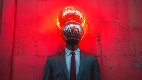 Abstract Disco Ball Head Man in Suit