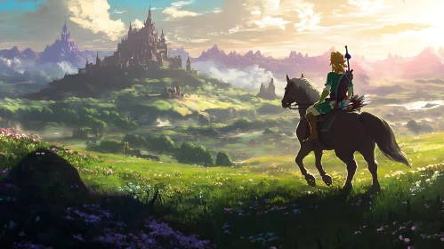 Enchanting Landscape with Horse Rider and Distant Castle