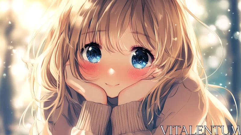 AI ART Cute Anime Girl with Sparkling Blue Eyes