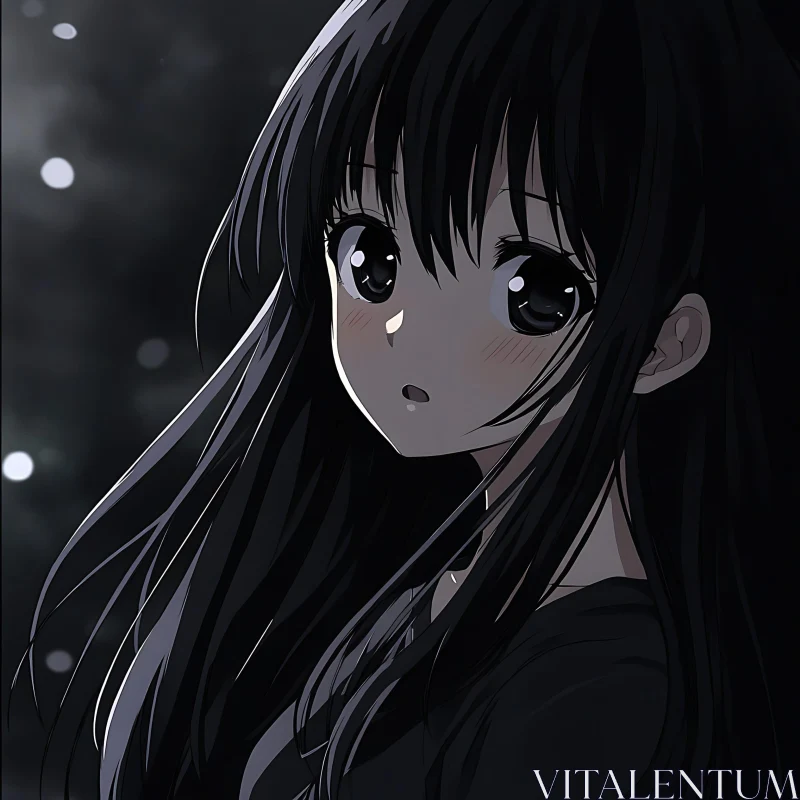 Melancholic Anime Girl with Dark Background AI Image