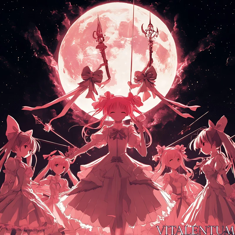 Moonlit Anime Night Gathering AI Image