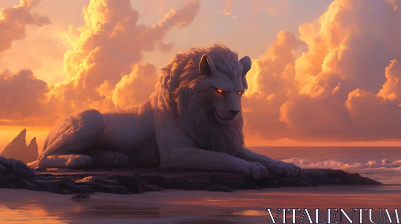 White Lion at Sunset AI Image