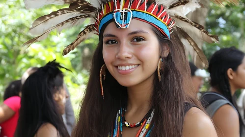 Woman in Native American Headdress