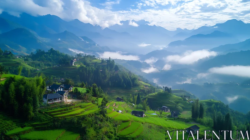 AI ART Green Terraces in Mountainous Landscape