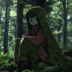 Camouflaged Anime Character in Nature