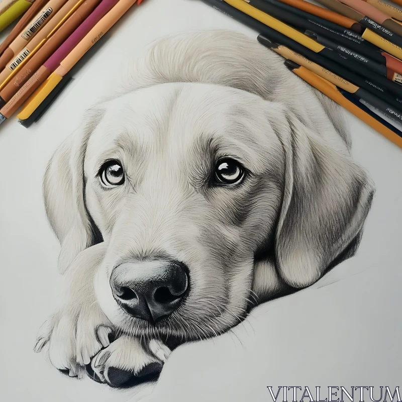 Soulful Dog Pencil Sketch AI Image