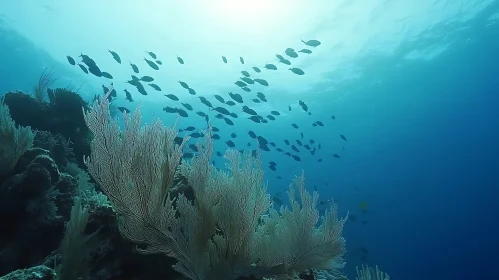 Coral Reef and School of Fish