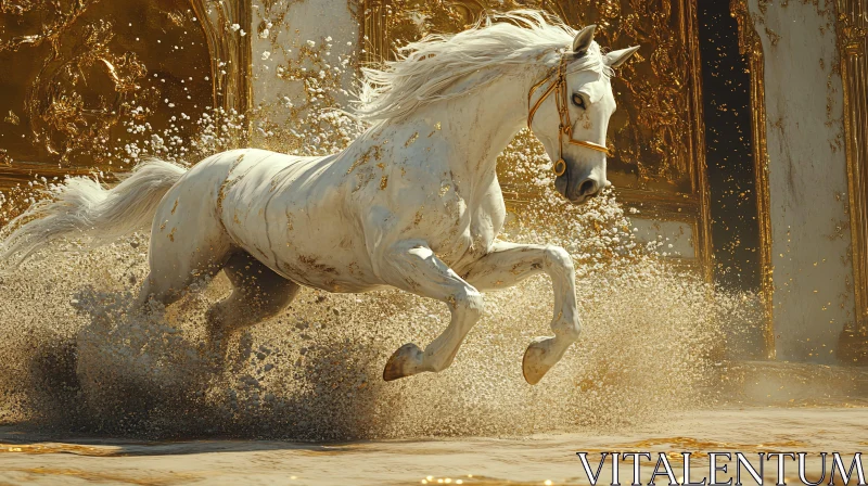 AI ART White Horse in Motion with Golden Background