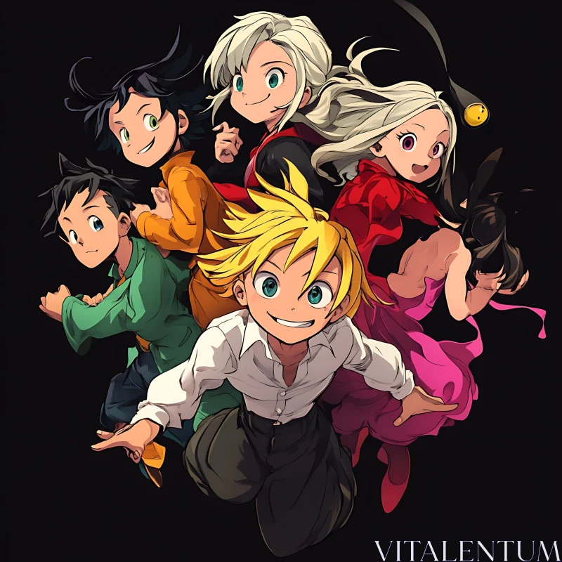 Vivid Anime Character Group Illustration AI Image