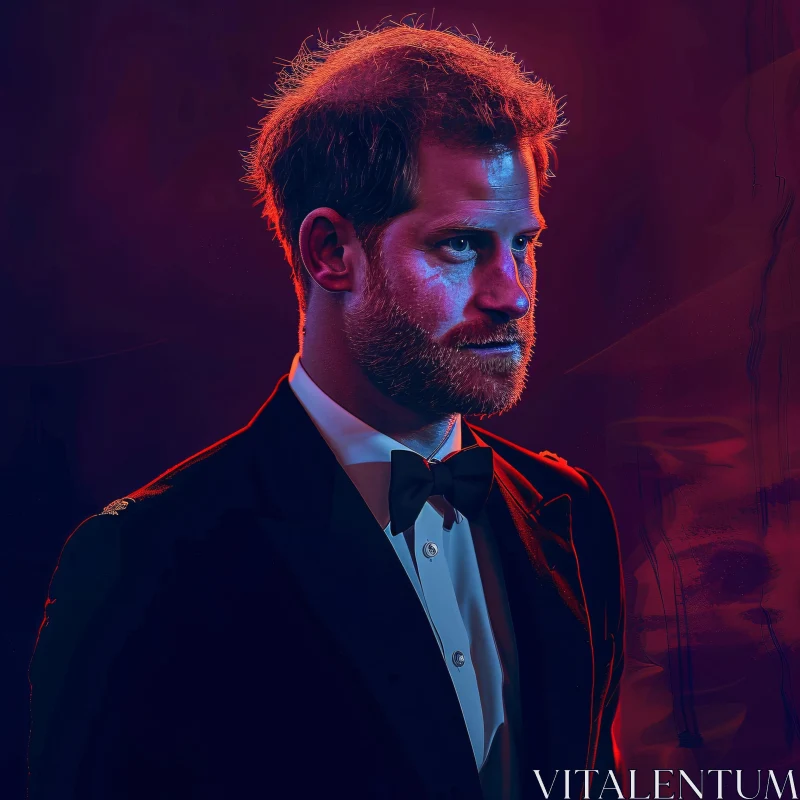 AI ART Portrait of Prince Harry in Black Tuxedo