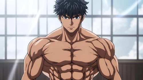 Intense Anime Character with Rippling Muscles