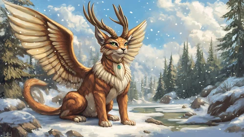 Fantasy Feline in Snowy Landscape