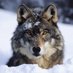 Snowy Wolf Face Close-Up