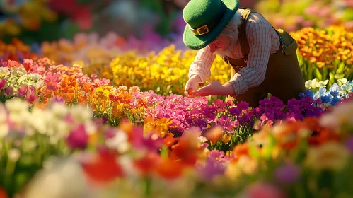 Leprechaun in a Flower Garden