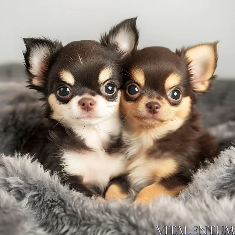 Cute Chihuahua Pups Cuddled on Soft Blanket AI Image