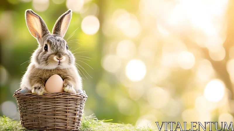 Rabbit holding egg in Wicker Basket AI Image