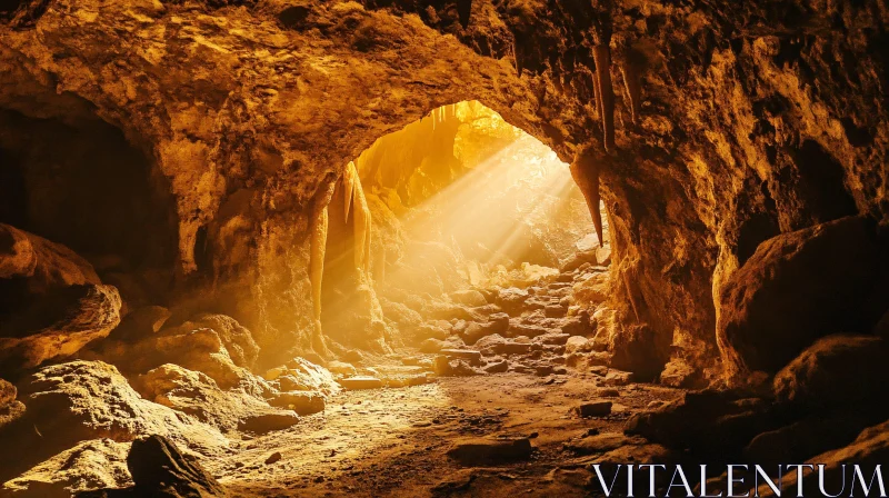 AI ART Golden Sunlight Illuminating a Cave