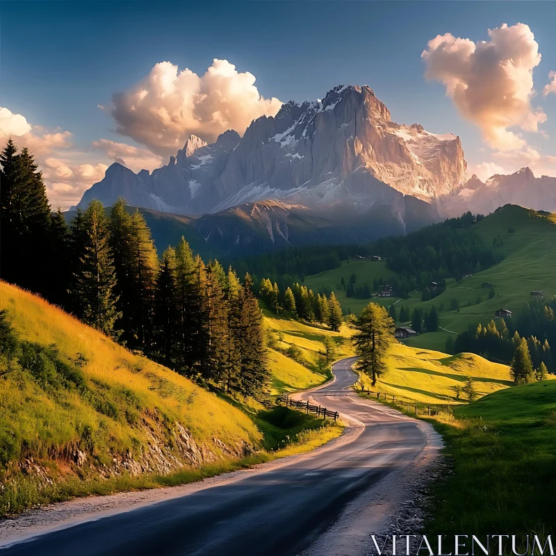 AI ART Winding Road to Mountain Peaks