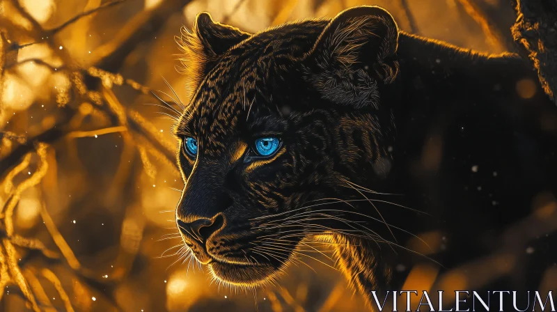 Panther Portrait in Golden Light AI Image