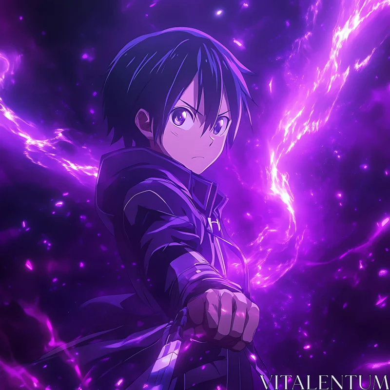 AI ART Mystical Anime Warrior with Purple Power