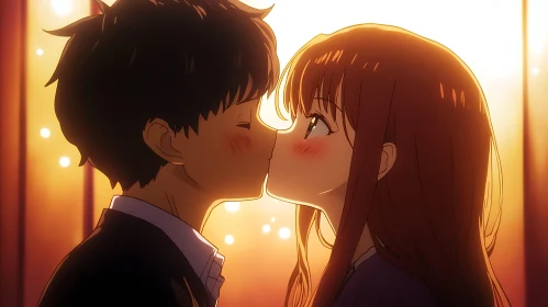 Tender Anime Kiss at Sunset