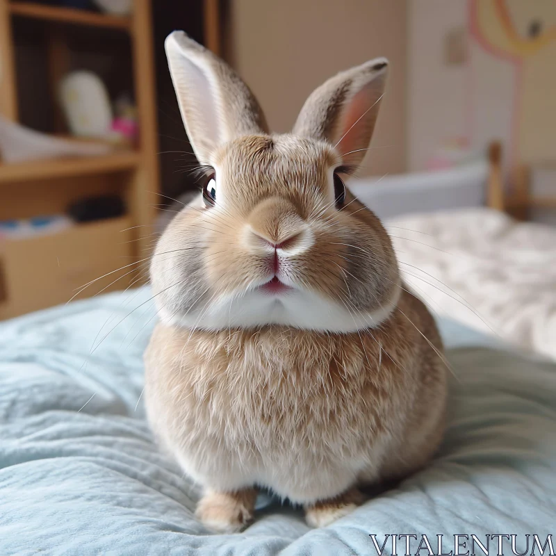 Fluffy Bunny on Blue Blanket AI Image