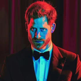 Portrait of Prince Harry with Intense Lighting Effects