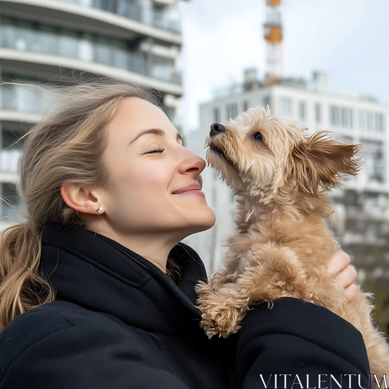 Woman Enjoying Time with Her Puppy in the City AI Image