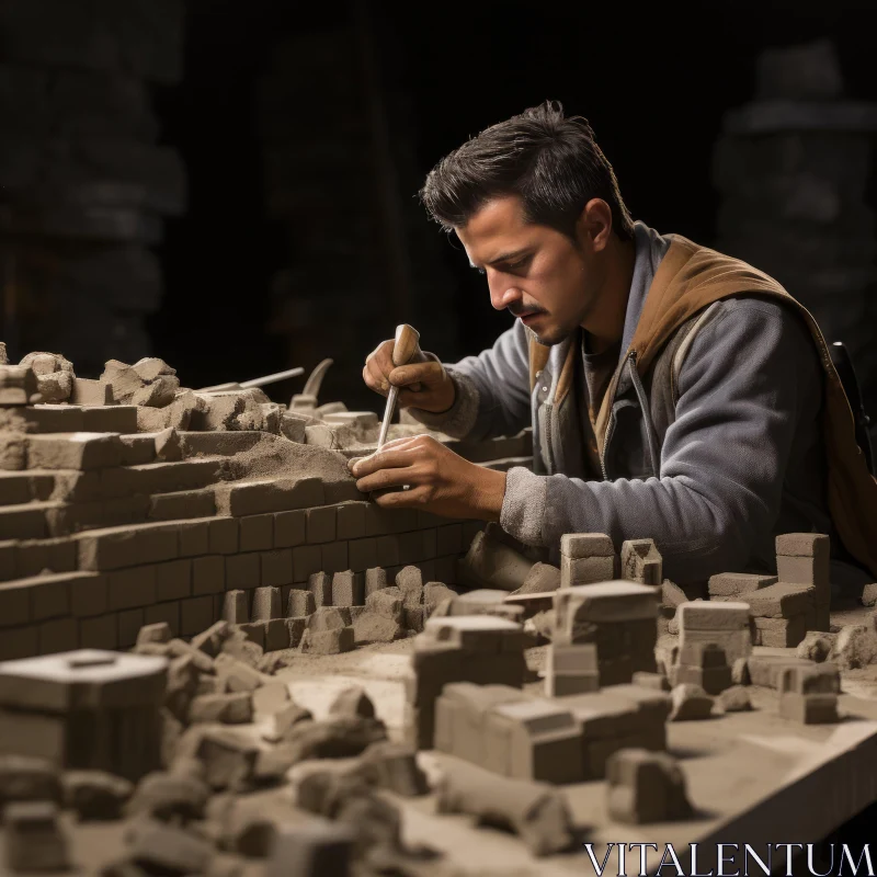Man Crafting Miniature City Model - Dreamscape Portraiture AI Image