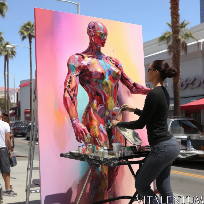 Woman Creating Vibrant Street Art: Women in Artistic Expression AI Image