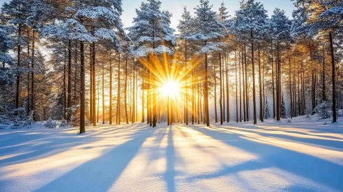 Winter Sunrise in Snow-Covered Forest