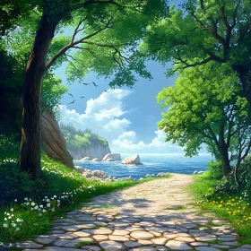 Coastal Path with Ocean View and Lush Trees