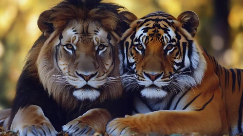 Portrait of a Lion and a Tiger