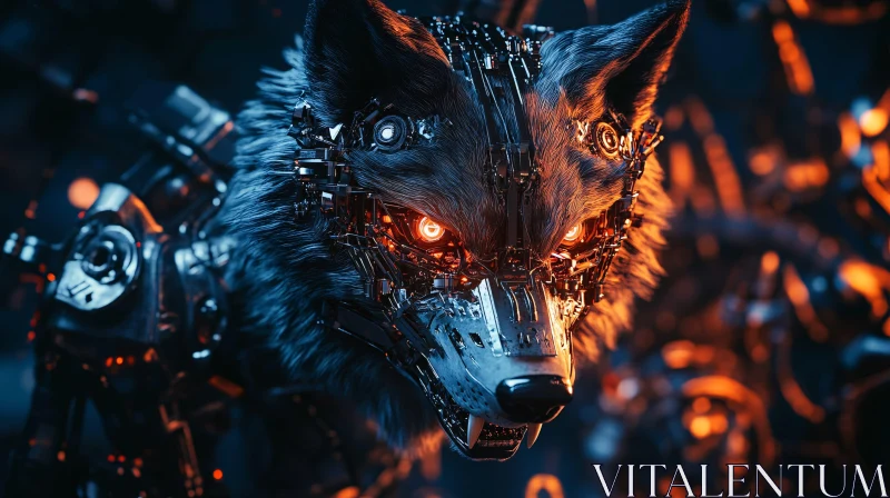 AI ART Futuristic Robotic Wolf with Glowing Eyes