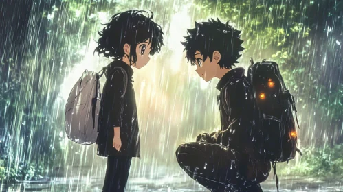 Anime Characters Meeting in the Rain