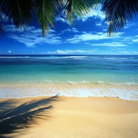 Seascape with Palm Fronds and Blue Sky