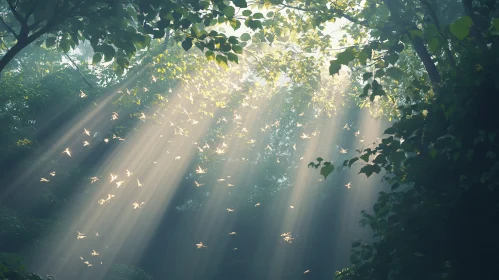 Ethereal Sunrays in Enchanted Forest