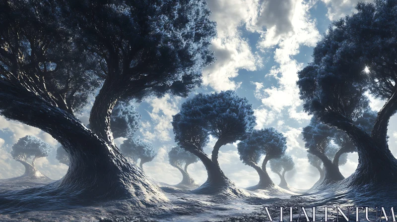 AI ART Ethereal Landscape of Twisted Trees