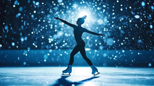 Graceful Silhouette of a Figure Skater in Snowy Arena AI Generated Picture