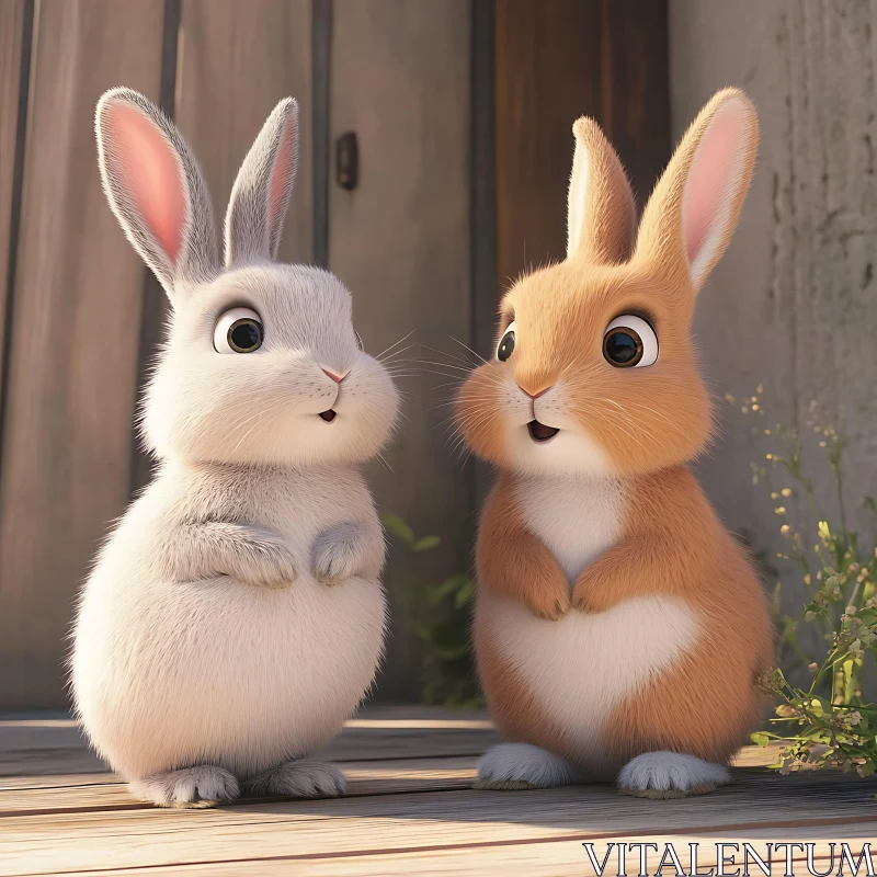 Two Cute Rabbits Illustration AI Image