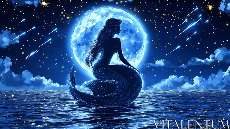 Moonlit Mermaid Fantasy Scene AI Image