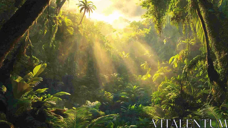 AI ART Sunlit Dense Jungle with Green Canopy