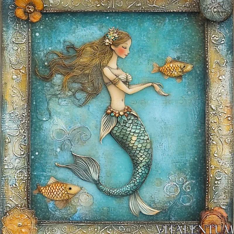Whimsical Mermaid and Fish Illustration AI Image