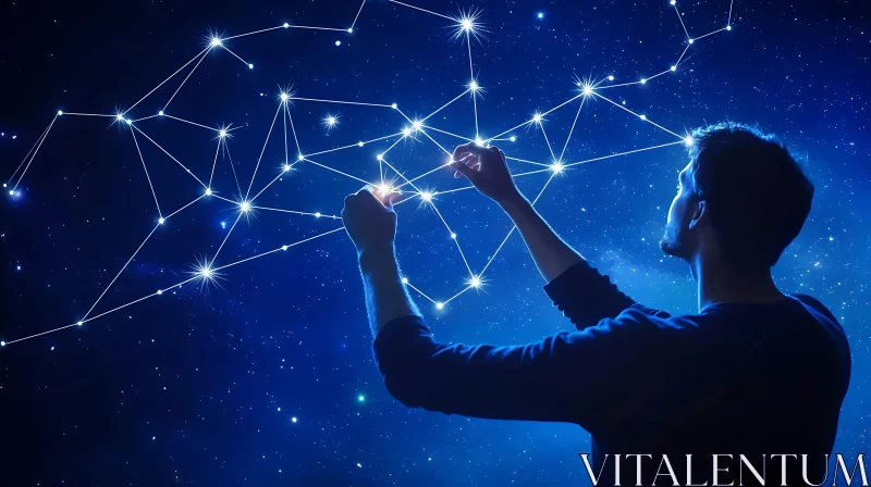 AI ART Man Creating Constellations in Night Sky