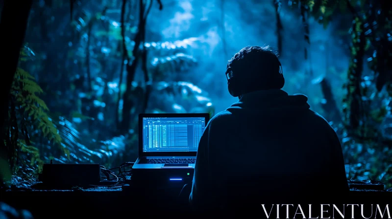 AI ART Nature Coder - Forest, Laptop, Music