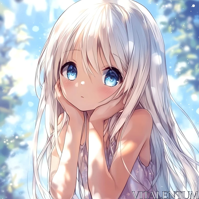 Cute Anime Girl Outdoors with Sunlight AI Image