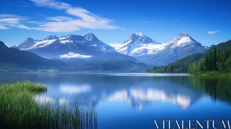 Snowy Mountains Reflected in Lake AI Image