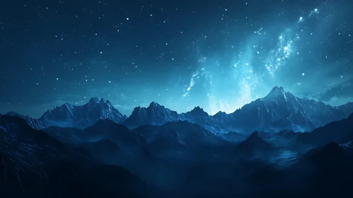 Blue Mountain Range Nightscape Art